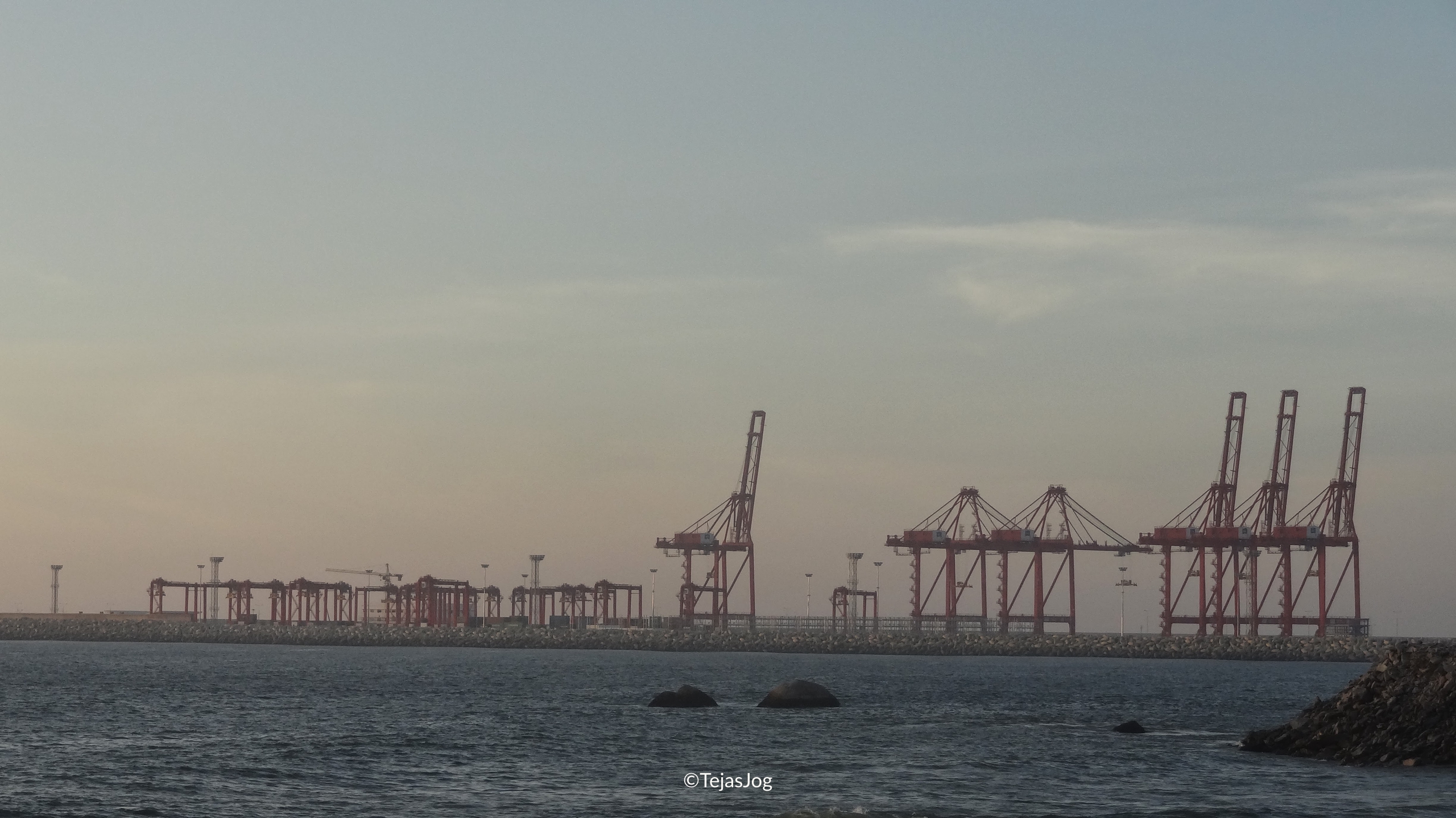 Sunset over the Colombo Port cranes