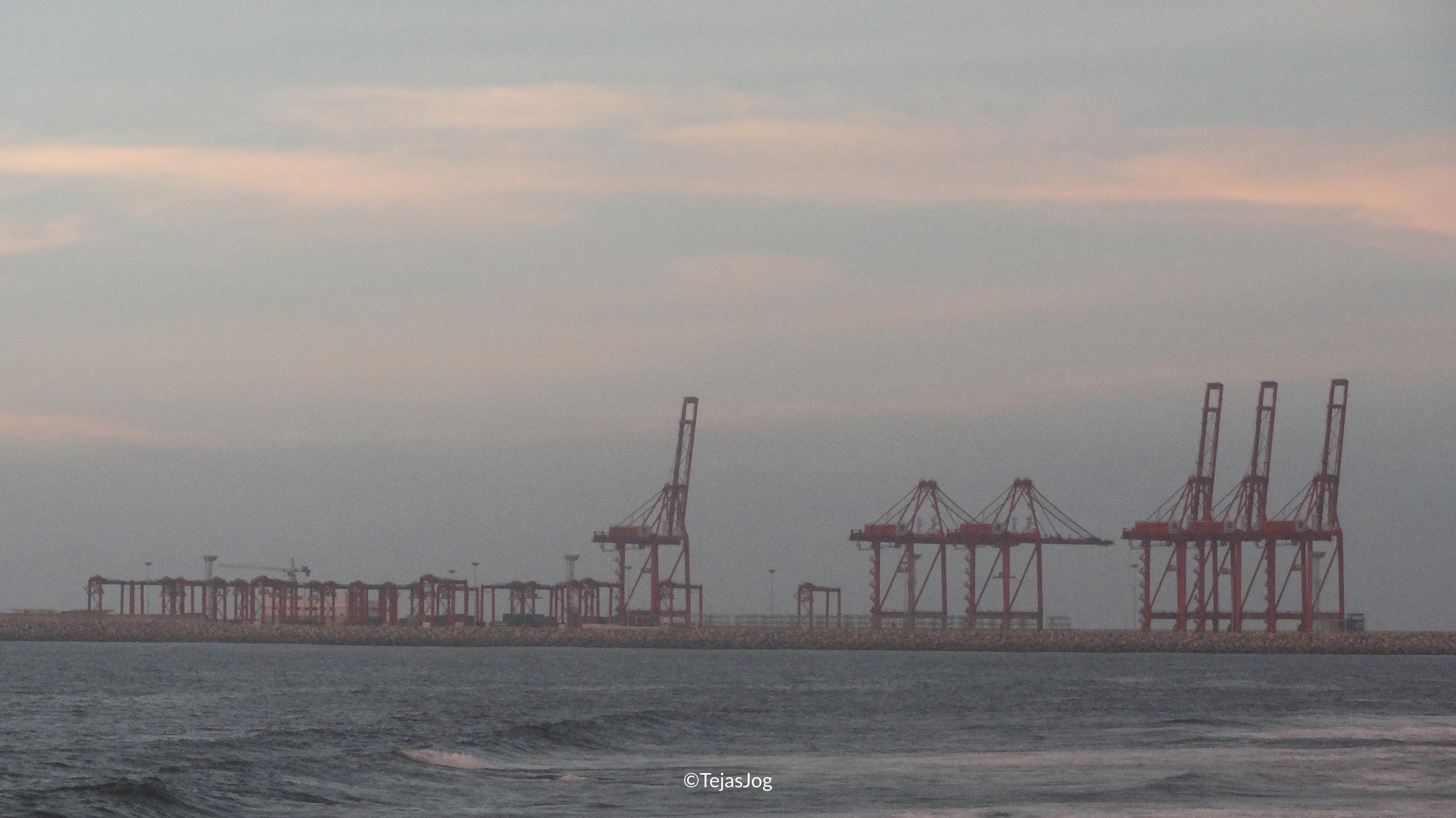 Cranes at the port in the twilight