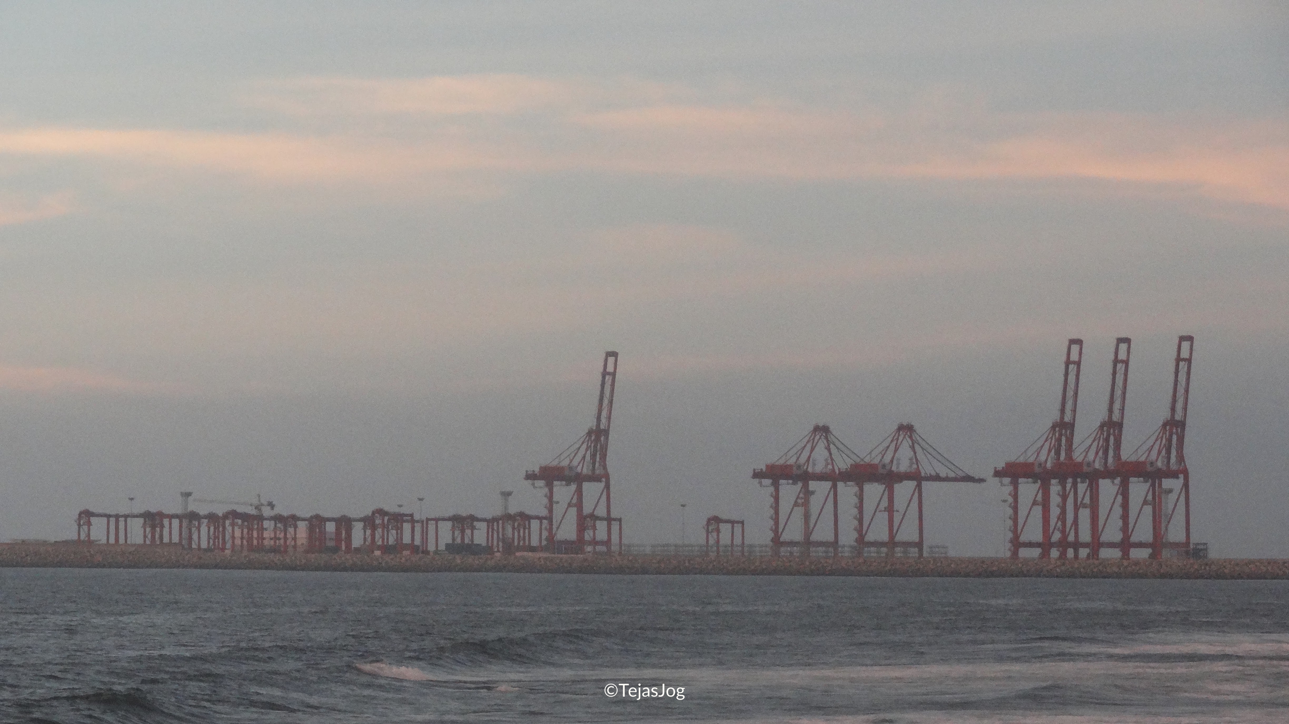 Cranes at the port in the twilight