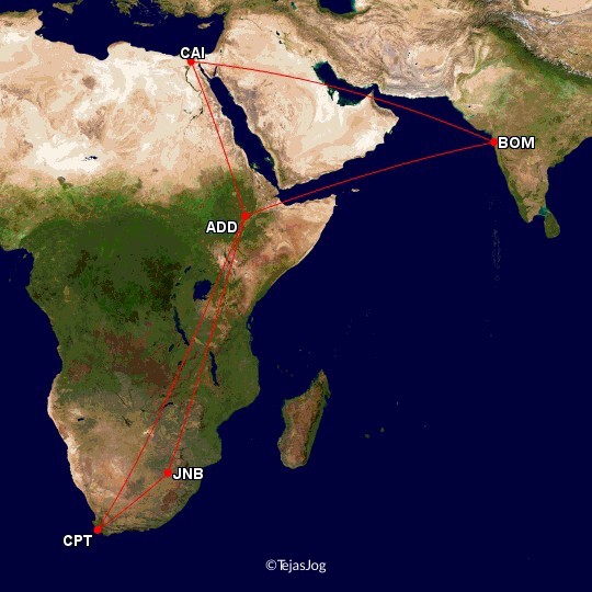 EgyptAir 969 - EgyptAir 847 - Ethiopian Airlines 847 - South African Airways 302 - Ethiopian Airlines 848 - Ethiopian Airlines 640