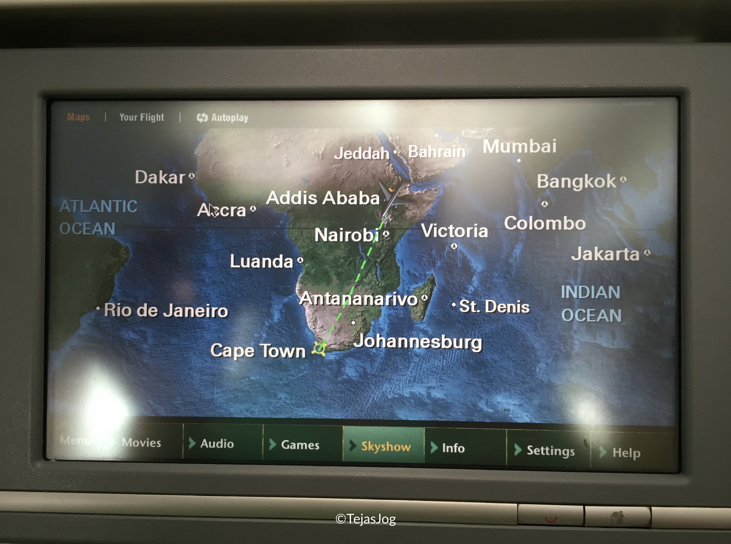 Crossing the equator on Ethiopian Airlines 847