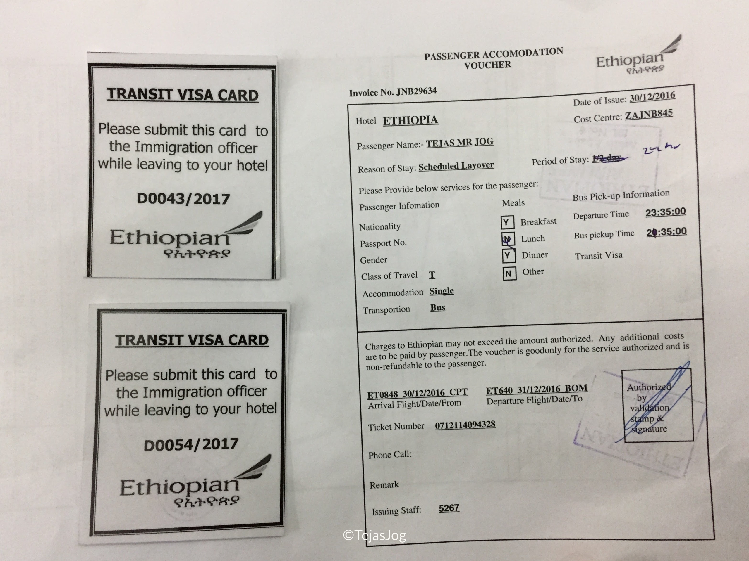 Transit Visa Card and Passenger Accommodation Voucher