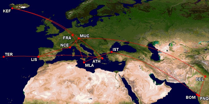 Vistara 992 - Lufthansa 763 - Lufthansa CityLine 2210 - Portugália Airlines 481 - TAP Air Portugal 1823 - TAP Air Portugal 1828 - Aegean Airlines 723 - Lufthansa 1755 - Lufthansa 2468 - Lufthansa 869 - Lufthansa 1310 - Turkish Airlines 1372 - Turkish Airlines 720