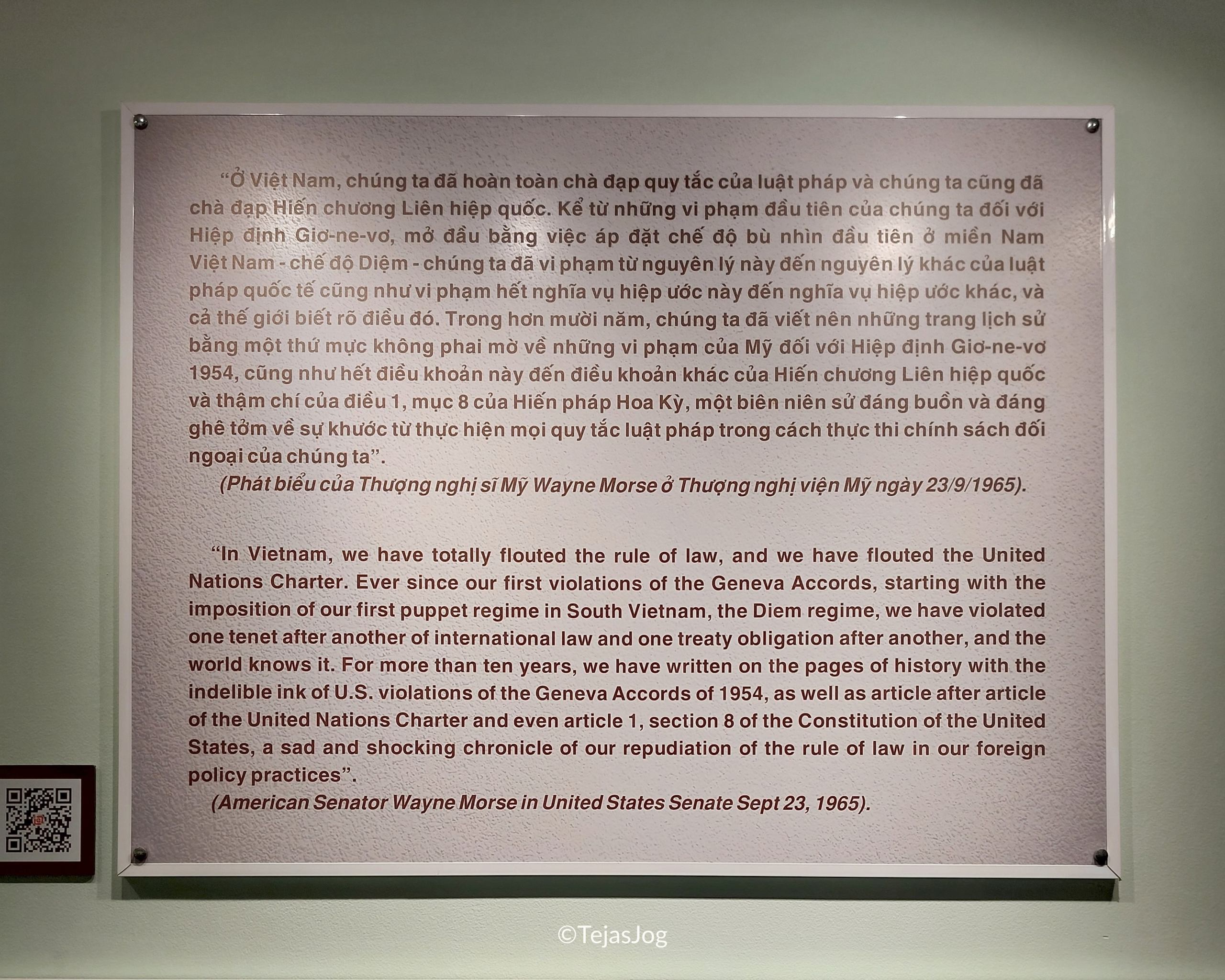 Quote by Senator Wayne Morse on the violation of international law