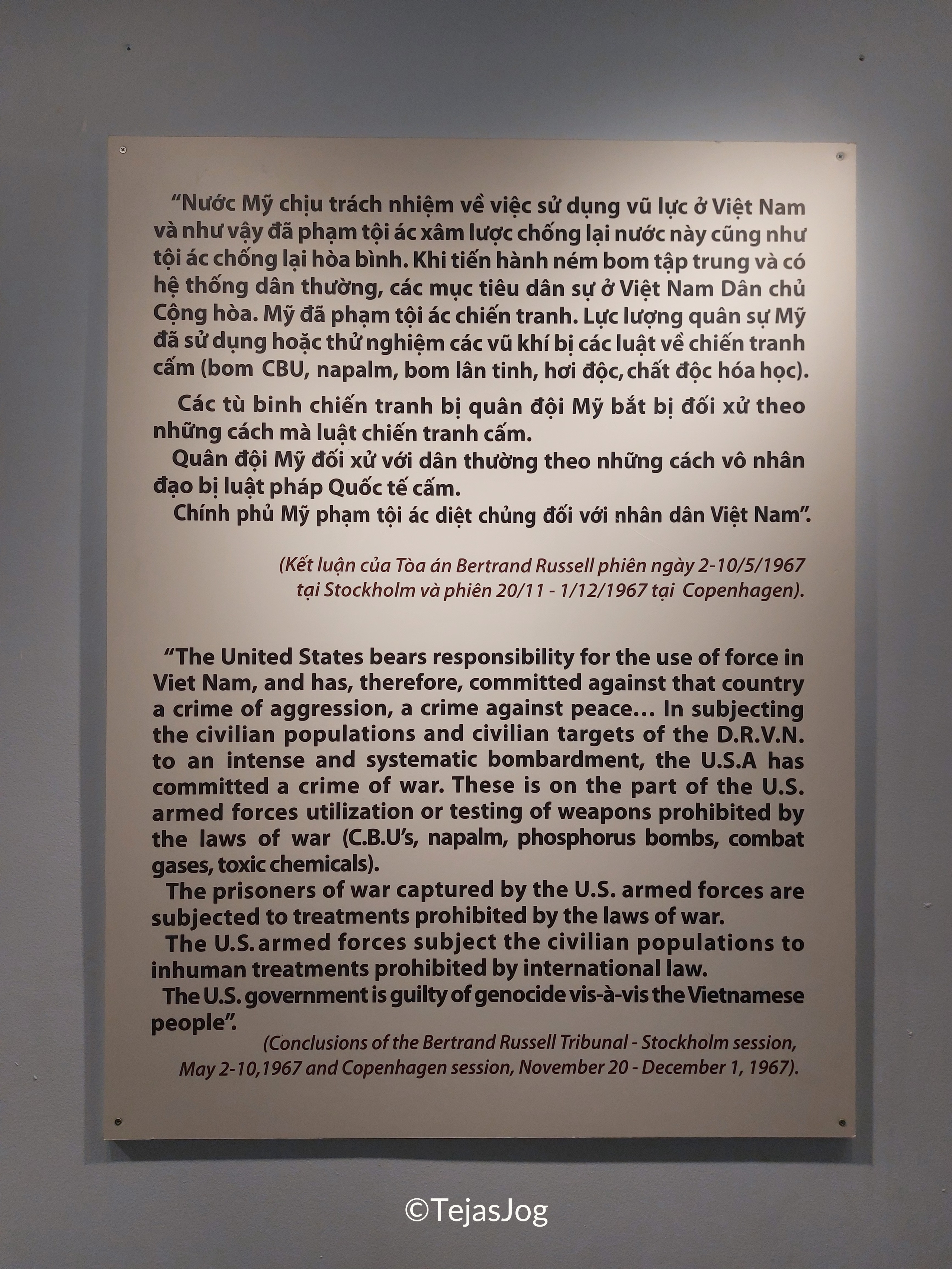 Conclusions of the Bertrand Russell Tribunal regarding war crimes