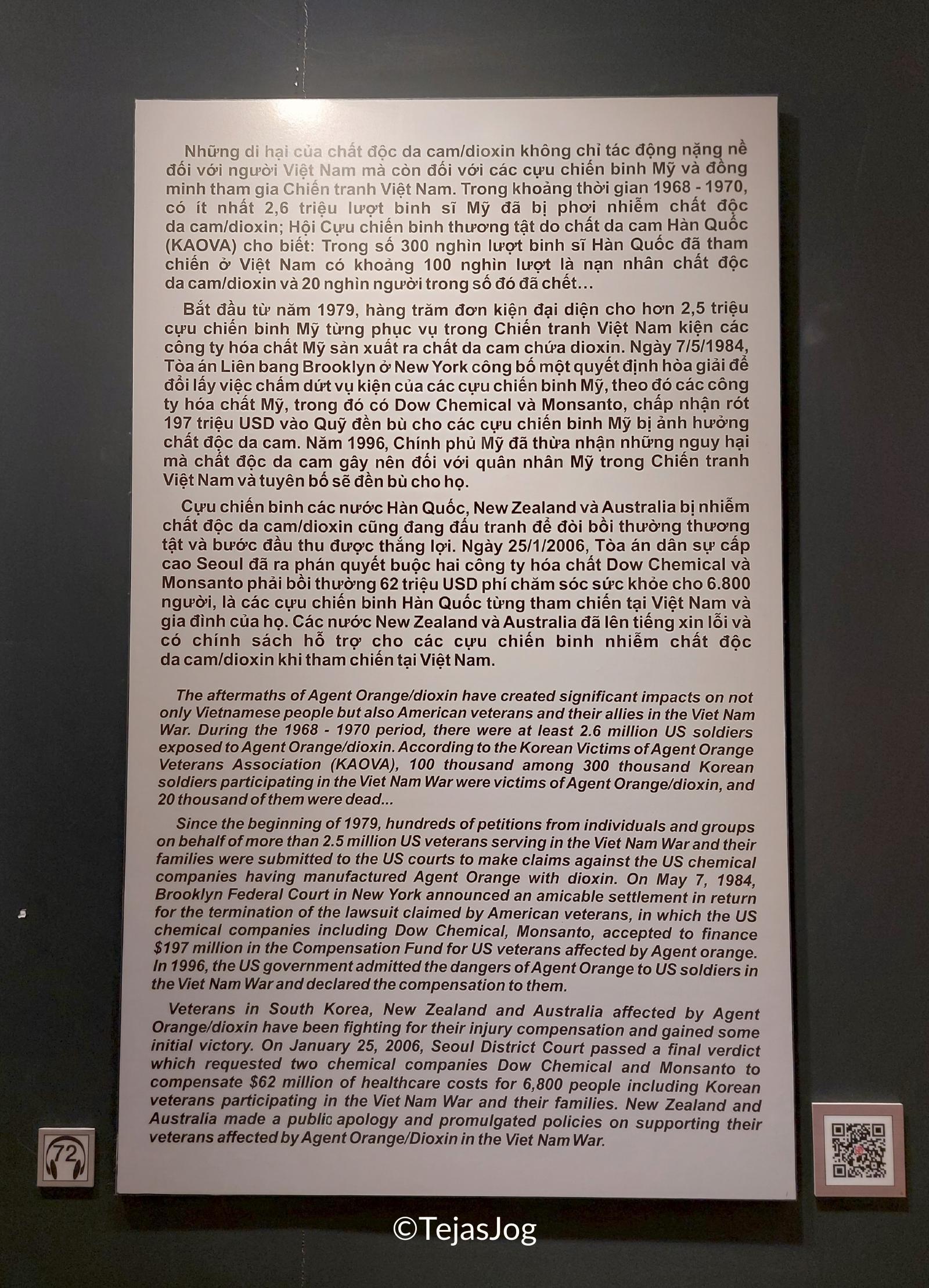 Information panel on the long-term effects of Agent Orange and legal battles Information panel on the long-term effects of Agent Orange and legal battles