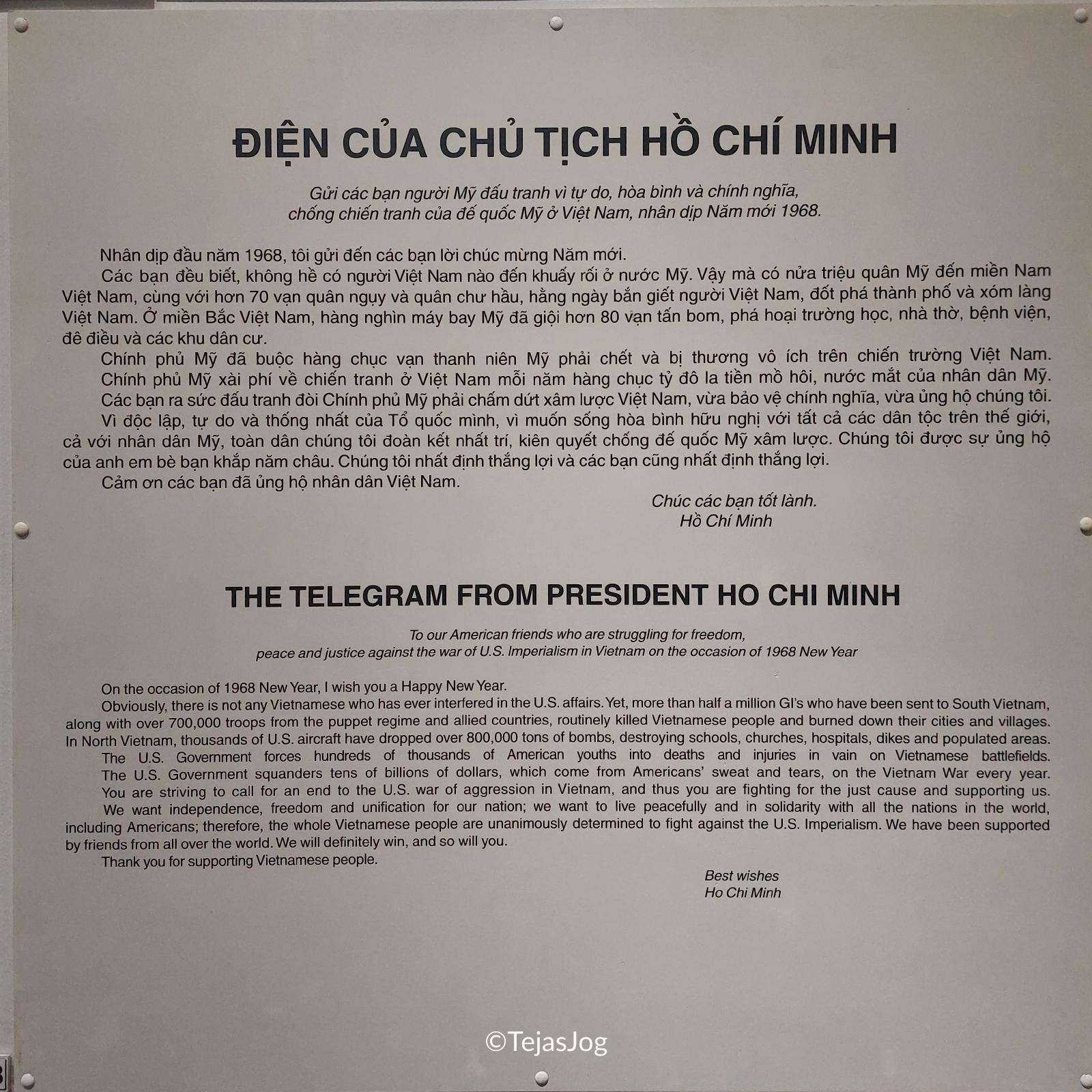 A 1968 telegram from President Ho Chi Minh to the American people A 1968 telegram from President Ho Chi Minh to the American people