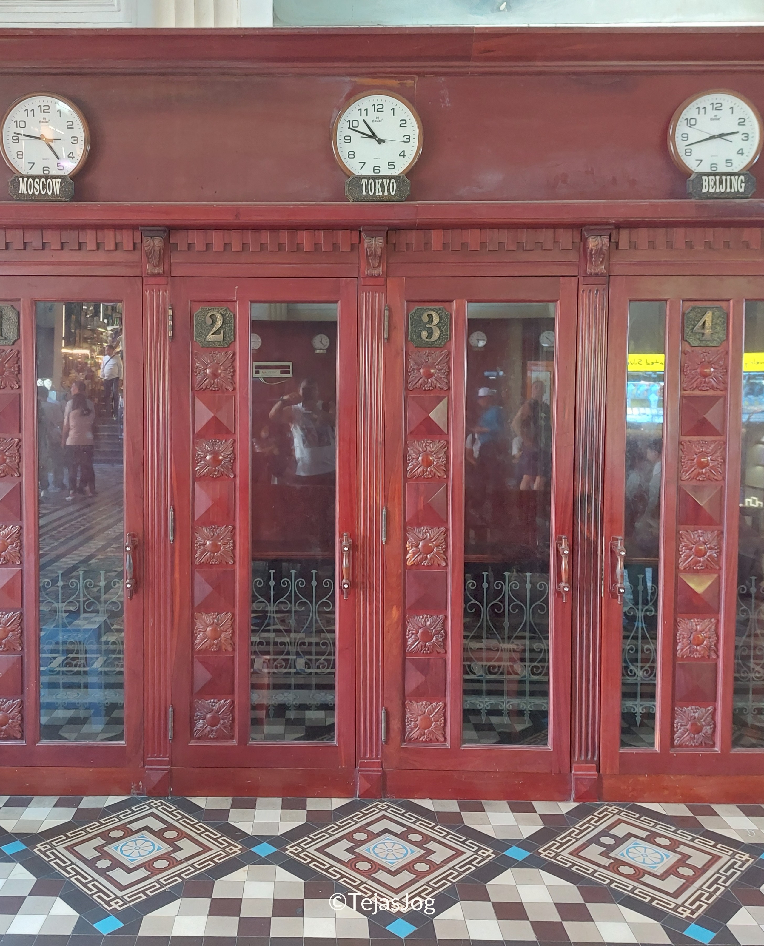 Antique wooden telephone booths at the Saigon Central Post Office