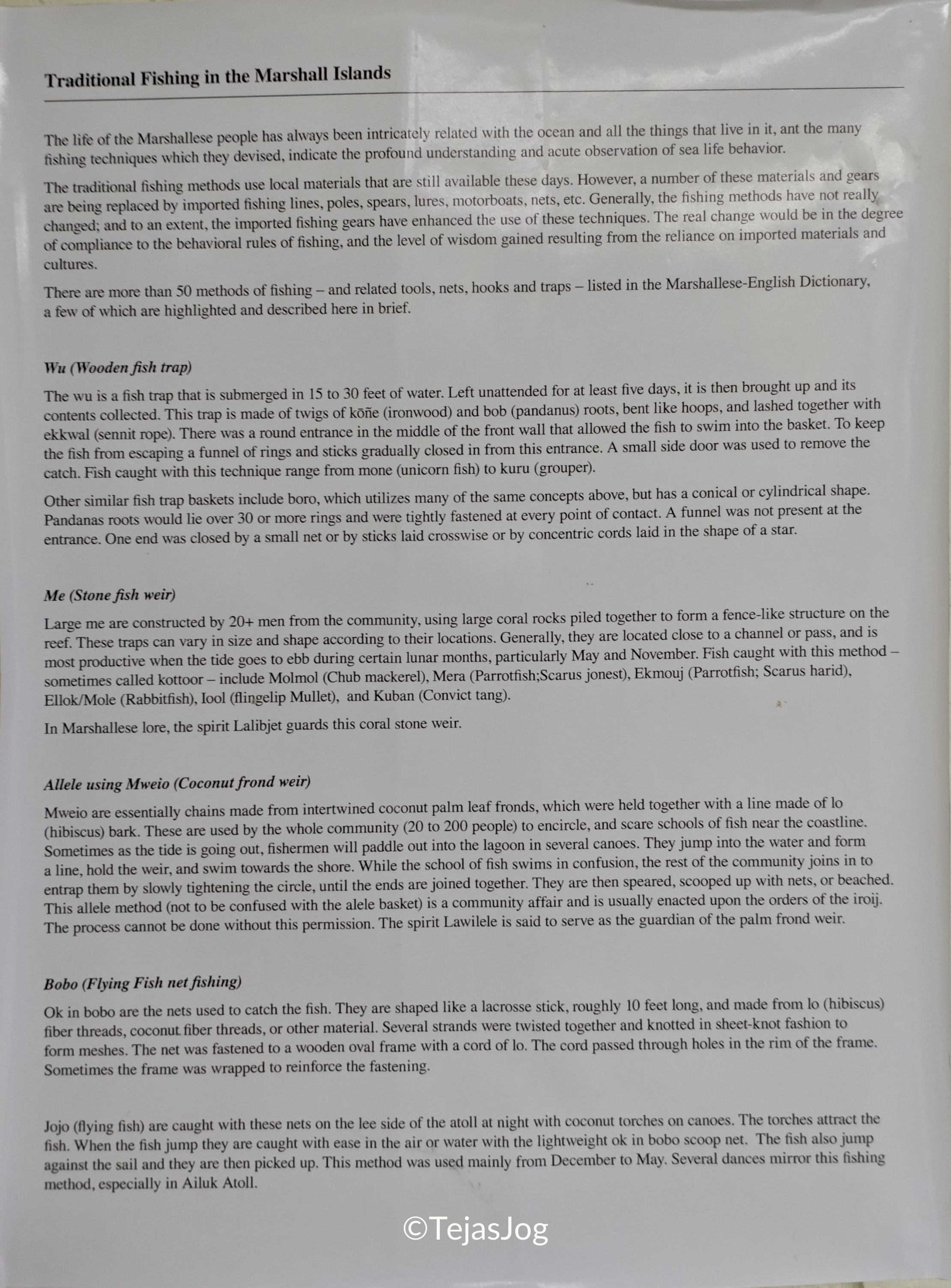 Marshallese Fishing Techniques Marshallese Fishing Techniques