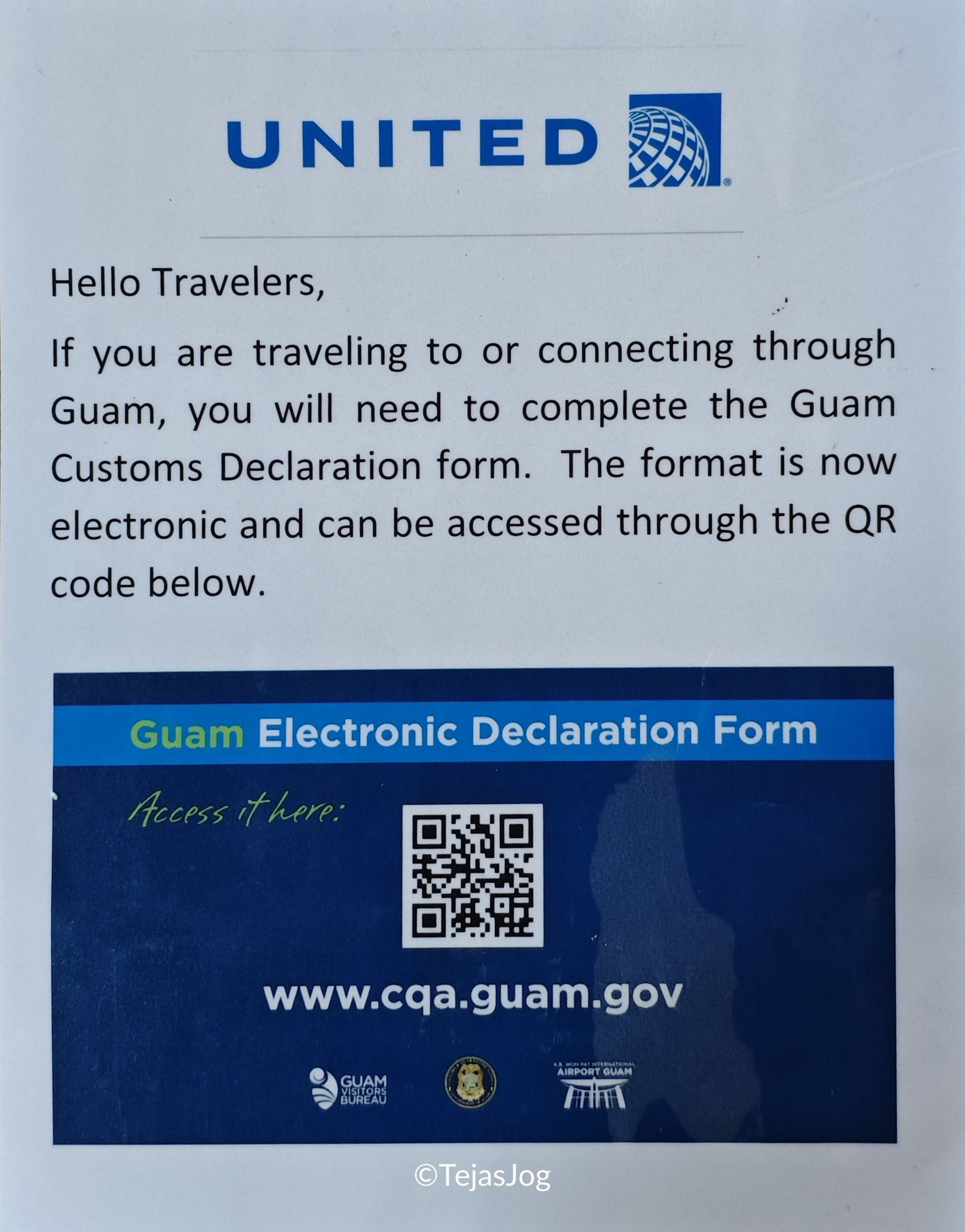 Onlline customs form for Guam