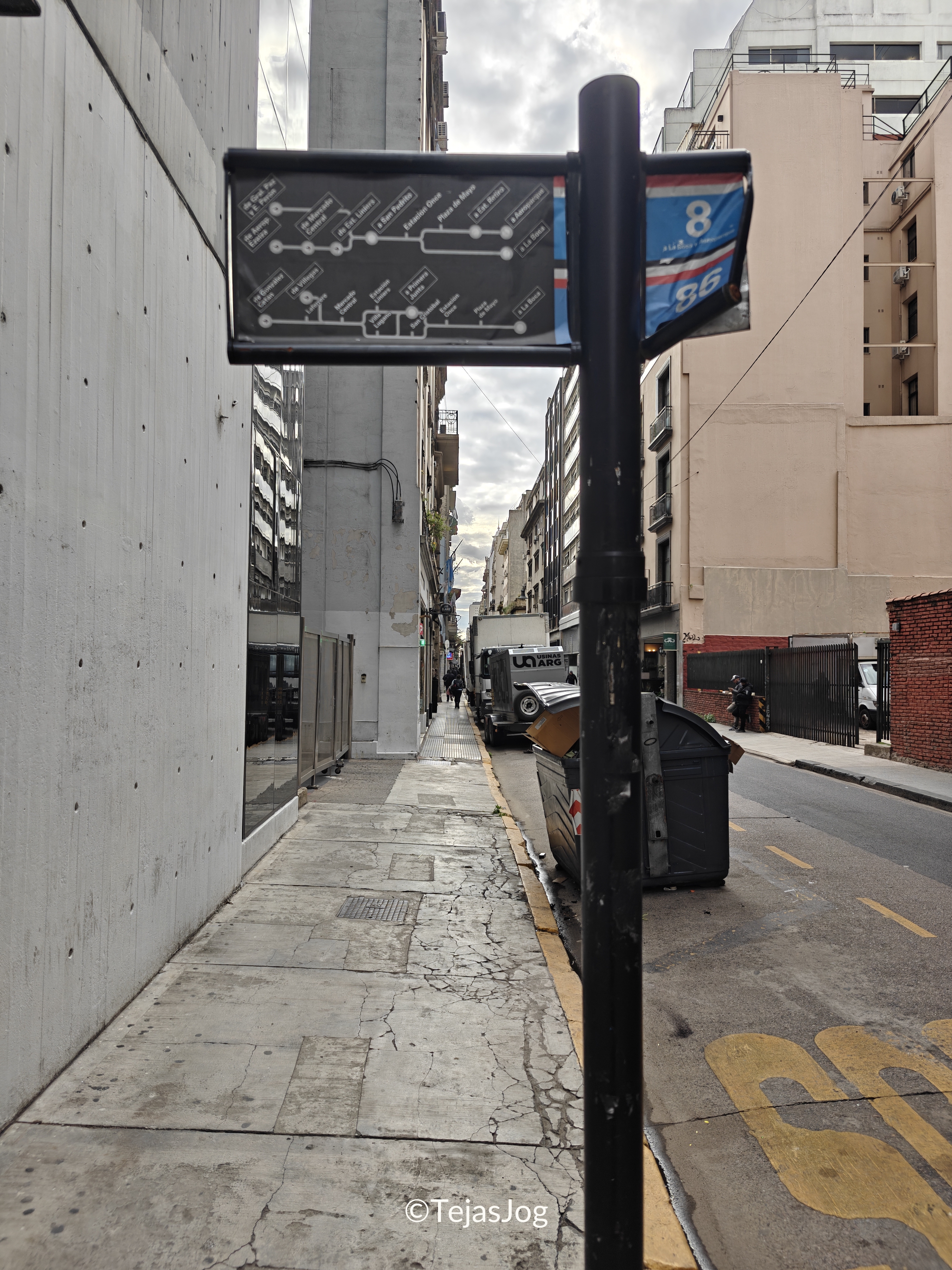 Bus stop just below the Airbnb for Bus 8 to Aeroparque